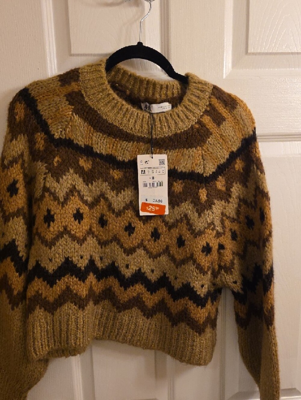 Zara Women’s Mustard and Brown Fair Isle Crewneck Sweater - Picture 6 of 6